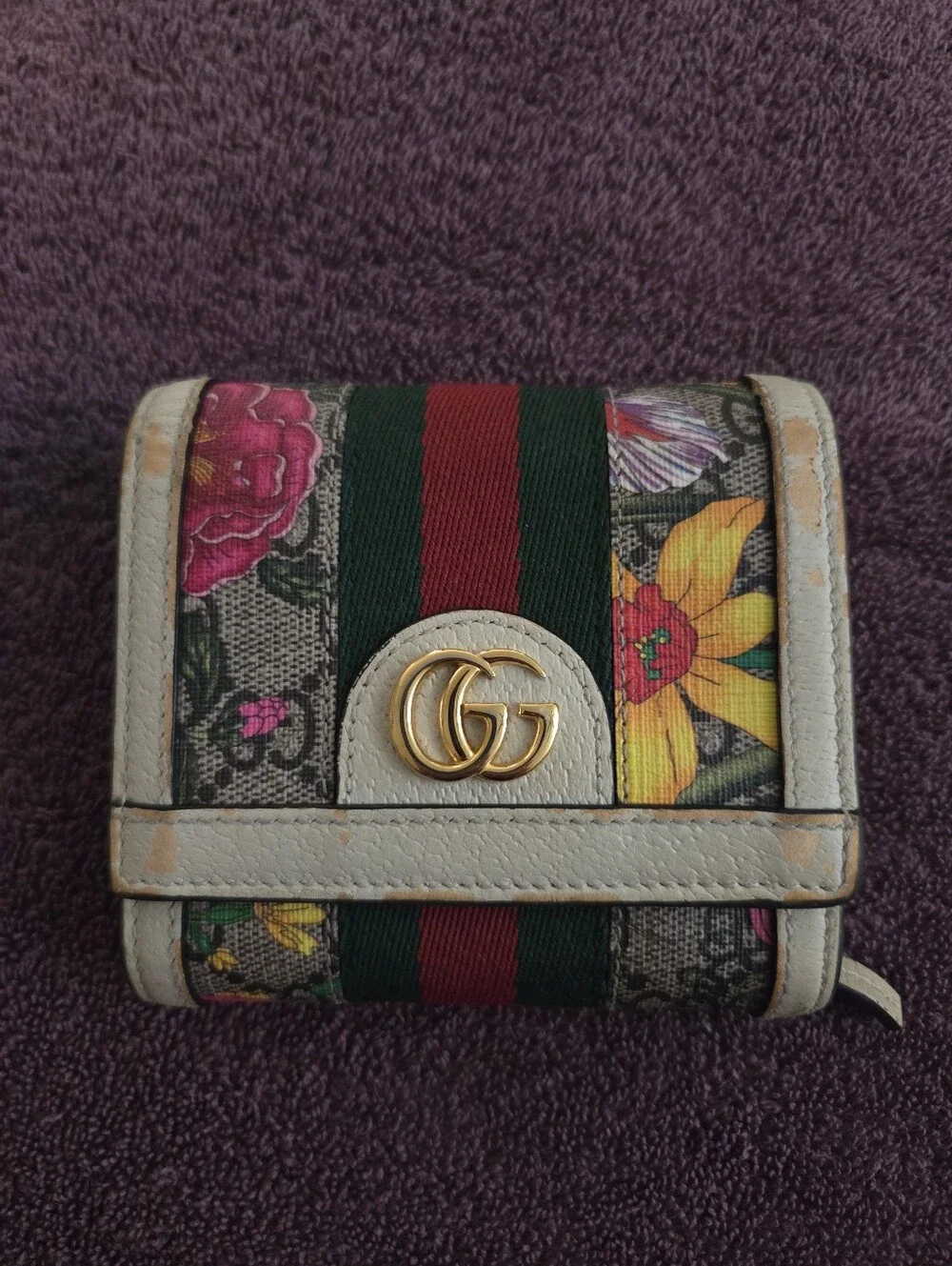 Gucci Floral GG Canvas Wallet with Green and Red Stripe Not for sale